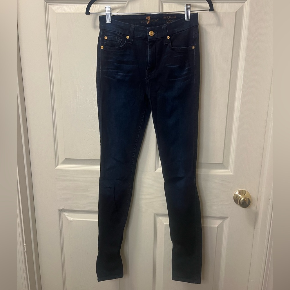 7 For All Mankind Women's High Waisted Dark Blue Wash Skinny Jeans Sz 26